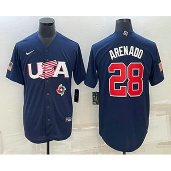 Men's USA Baseball #28 Nolan Arenado 2023 Navy World Baseball Classic Stitched Jerseys Men's USA Baseball #28 Nolan Arenado 2023 Navy World Baseball Classic Stitched Jerseys