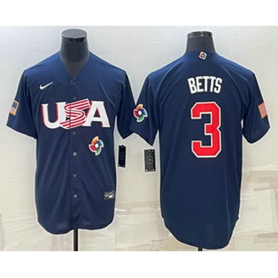 Men's USA Baseball #3 Mookie Betts 2023 Navy World Baseball Classic Stitched Jersey Men's USA Baseball #3 Mookie Betts 2023 Navy World Baseball Classic Stitched Jersey