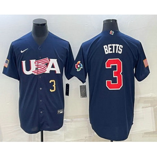 Men's USA Baseball #3 Mookie Betts Number 2023 Navy World Baseball Classic Stitched Jersey Men's USA Baseball #3 Mookie Betts Number 2023 Navy World Baseball Classic Stitched Jersey