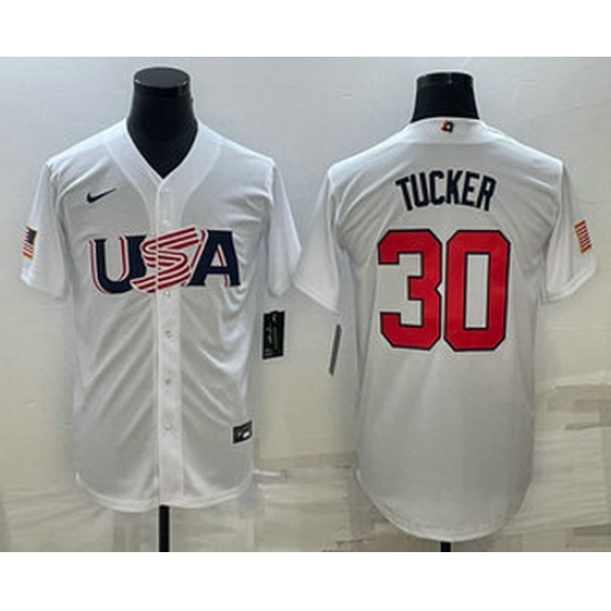 Men's USA Baseball #30 Kyle Tucker 2023 White World Baseball Classic Stitched Jerseys Men's USA Baseball #30 Kyle Tucker 2023 White World Baseball Classic Stitched Jerseys