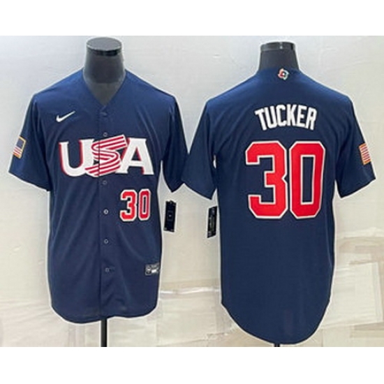 Men's USA Baseball #30 Kyle Tucker Number 2023 Navy World Baseball Classic Stitched Jerseys Men's USA Baseball #30 Kyle Tucker Number 2023 Navy World Baseball Classic Stitched Jerseys
