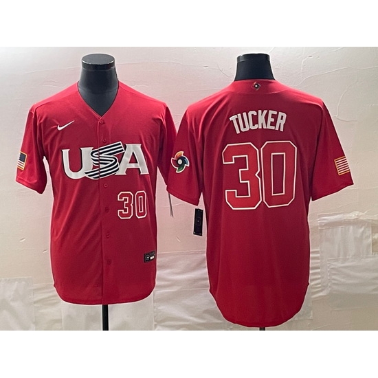 Men's USA Baseball #30 Kyle Tucker Number 2023 Red World Classic With Patch Stitched Jersey1 Men's USA Baseball #30 Kyle Tucker Number 2023 Red World Classic With Patch Stitched Jersey1