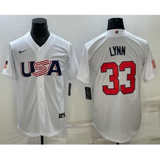 Men's USA Baseball #33 Lance Lynn 2023 White World Baseball Classic Stitched Jersey Men's USA Baseball #33 Lance Lynn 2023 White World Baseball Classic Stitched Jersey