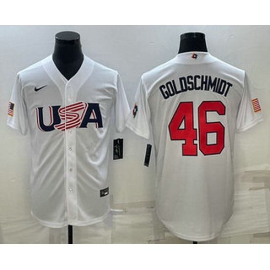 Men's USA Baseball #46 Paul Goldschmidt 2023 White World Baseball Classic Stitched Jerseys Men's USA Baseball #46 Paul Goldschmidt 2023 White World Baseball Classic Stitched Jerseys