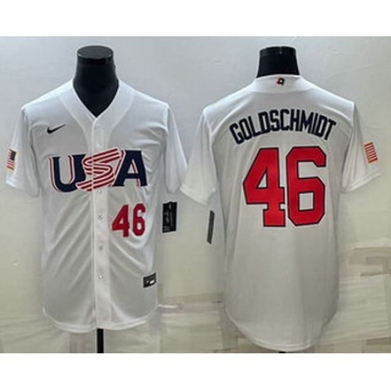 Men's USA Baseball #46 Paul Goldschmidt Number 2023 White World Baseball Classic Stitched Jerseys Men's USA Baseball #46 Paul Goldschmidt Number 2023 White World Baseball Classic Stitched Jerseys