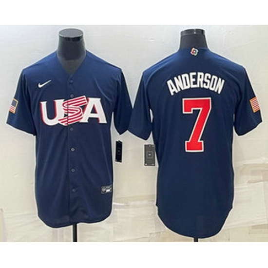 Men's USA Baseball #7 Tim Anderson 2023 Navy World Baseball Classic Stitched Jersey Men's USA Baseball #7 Tim Anderson 2023 Navy World Baseball Classic Stitched Jersey