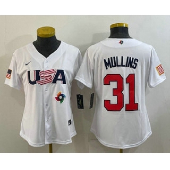 Womens USA Baseball 31 Cedric Mullins 2023 White World Classic Stitched Jerseys Womens USA Baseball 31 Cedric Mullins 2023 White World Classic Stitched Jerseys