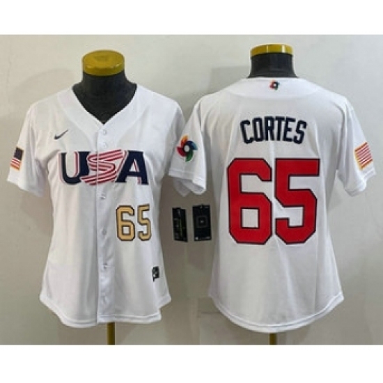 Womens USA Baseball 65 Nestor Cortes Number 2023 White World Classic Stitched Jersey Womens USA Baseball 65 Nestor Cortes Number 2023 White World Classic Stitched Jersey