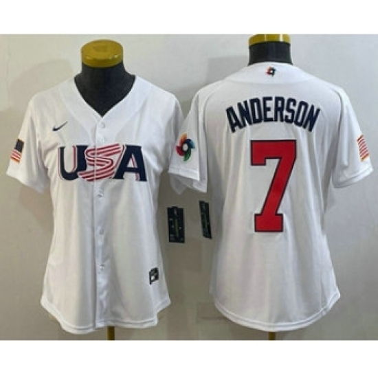 Womens USA Baseball 7 Tim Anderson 2023 White World Classic Stitched Jersey Womens USA Baseball 7 Tim Anderson 2023 White World Classic Stitched Jersey