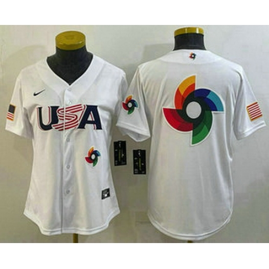 Women's USA Baseball Big Logo 2023 White World Baseball Classic Stitched Jerseys Women's USA Baseball Big Logo 2023 White World Baseball Classic Stitched Jerseys