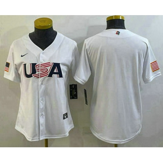 Women's USA Baseball Blank 2023 White World Baseball Classic Stitched Jerseys Women's USA Baseball Blank 2023 White World Baseball Classic Stitched Jerseys