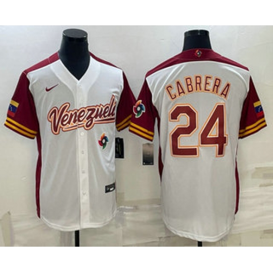 Men Venezuela Baseball #24 Miguel Cabrera 2023 White World Classic Stitched Jersey Men Venezuela Baseball #24 Miguel Cabrera 2023 White World Classic Stitched Jersey