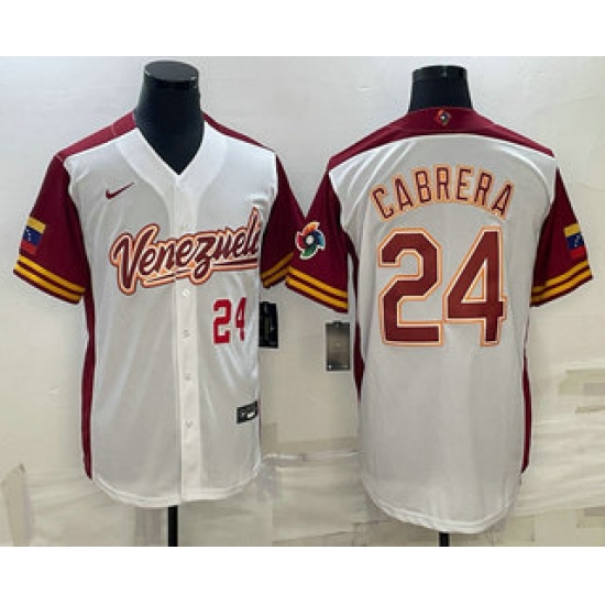Men Venezuela Baseball #24 Miguel Cabrera Number 2023 White World Classic Stitched Jersey2 Men Venezuela Baseball #24 Miguel Cabrera Number 2023 White World Classic Stitched Jersey2