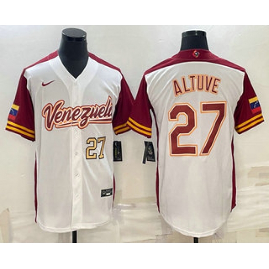 Men Venezuela Baseball #27 Jose Altuve Number 2023 White World Baseball Classic Stitched Jersey2 Men Venezuela Baseball #27 Jose Altuve Number 2023 White World Baseball Classic Stitched Jersey2