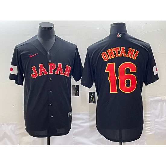 Men Japan Baseball 16 Shohei Ohtani 2023 Black World Baseball Classic Stitched JerseyS Men Japan Baseball 16 Shohei Ohtani 2023 Black World Baseball Classic Stitched JerseyS