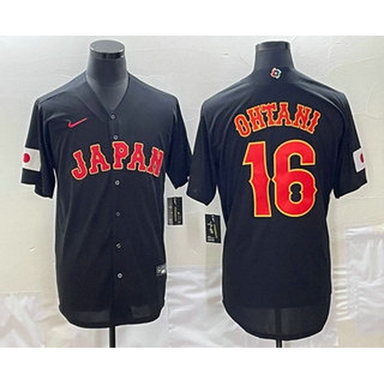 Men's Japan Baseball #16 Shohei Ohtani 2023 Black World Classic Stitched Jersey Men's Japan Baseball #16 Shohei Ohtani 2023 Black World Classic Stitched Jersey