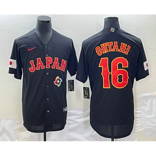 Men's Japan Baseball #16 Shohei Ohtani 2023 Black World Classic Stitched Jerseys Men's Japan Baseball #16 Shohei Ohtani 2023 Black World Classic Stitched Jerseys