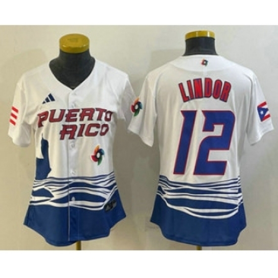 Womens Puerto Rico Baseball 12 Francisco Lindor 2023 White World Classic Stitched Jerseys Womens Puerto Rico Baseball 12 Francisco Lindor 2023 White World Classic Stitched Jerseys