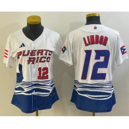 Womens Puerto Rico Baseball 12 Francisco Lindor Number 2023 White World Classic Stitched Jerseys Womens Puerto Rico Baseball 12 Francisco Lindor Number 2023 White World Classic Stitched Jerseys