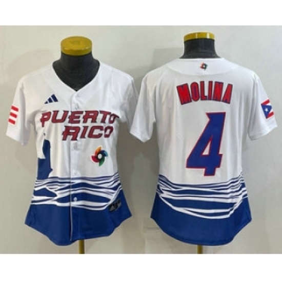 Womens Puerto Rico Baseball 4 Yadier Molina 2023 Red World Classic Stitched Jersey Womens Puerto Rico Baseball 4 Yadier Molina 2023 Red World Classic Stitched Jersey