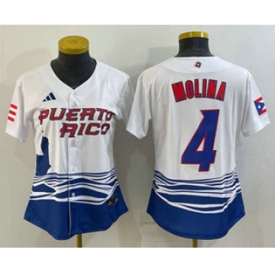 Womens Puerto Rico Baseball 4 Yadier Molina 2023 Red World Classic Stitched Jerseys Womens Puerto Rico Baseball 4 Yadier Molina 2023 Red World Classic Stitched Jerseys