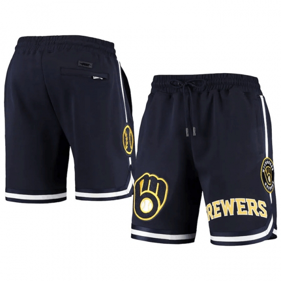 Men Milwaukee Brewers Navy Shorts Men Milwaukee Brewers Navy Shorts