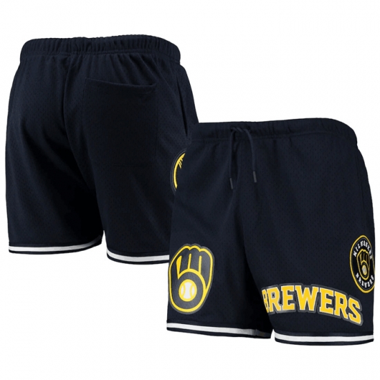 Men Milwaukee Brewers Navy Team Logo Mesh Shorts Men Milwaukee Brewers Navy Team Logo Mesh Shorts