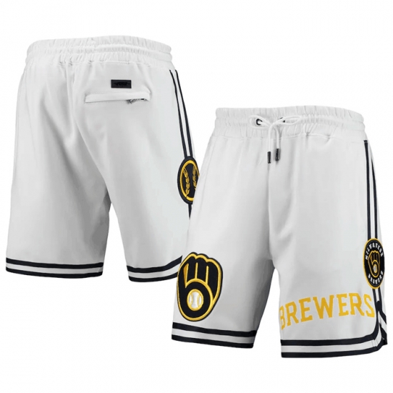 Men Milwaukee Brewers White Shorts Men Milwaukee Brewers White Shorts