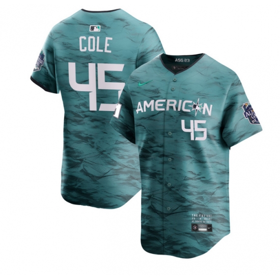Men New York Yankees 45 Gerrit Cole Teal 2023 All Star Flex Base Stitched Baseball Jersey Men New York Yankees 45 Gerrit Cole Teal 2023 All Star Flex Base Stitched Baseball Jersey