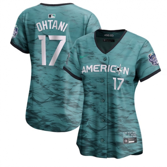 Women Los Angeles Angels 17 Shohei Ohtani Teal 2023 All Star Stitched Baseball Jersey Women Los Angeles Angels 17 Shohei Ohtani Teal 2023 All Star Stitched Baseball Jersey