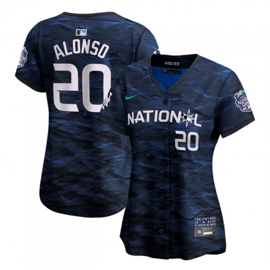 Women New York Mets 20 Pete Alonso Royal 2023 All Star Stitched Baseball Jersey Women New York Mets 20 Pete Alonso Royal 2023 All Star Stitched Baseball Jersey