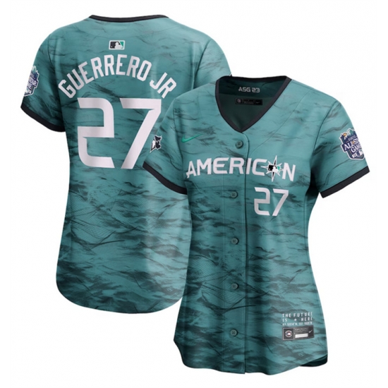 Women Toronto Blue Jays 27 Vladimir Guerrero Jr Teal 2023 All Star Stitched Baseball Jersey Women Toronto Blue Jays 27 Vladimir Guerrero Jr Teal 2023 All Star Stitched Baseball Jersey