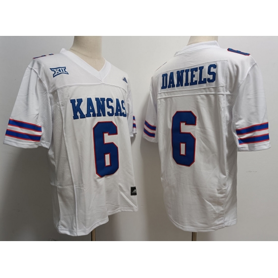Men Nike Kansas Jayhawks #6 Jalon Daniels Stitched White College Football Jersey Men Nike Kansas Jayhawks #6 Jalon Daniels Stitched White College Football Jersey