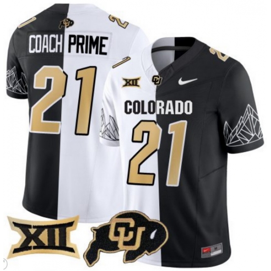 Men Colorado Buffaloes #21 Coach Prime White Black Split Vapor Limited Stitched Football Jersey Men Colorado Buffaloes #21 Coach Prime White Black Split Vapor Limited Stitched Football Jersey