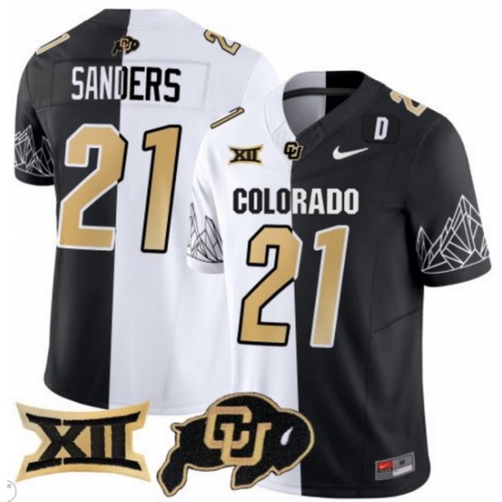 Men Colorado Buffaloes #21 Shilo Sanders White Black Split Vapor Limited Stitched Football Jersey Men Colorado Buffaloes #21 Shilo Sanders White Black Split Vapor Limited Stitched Football Jersey