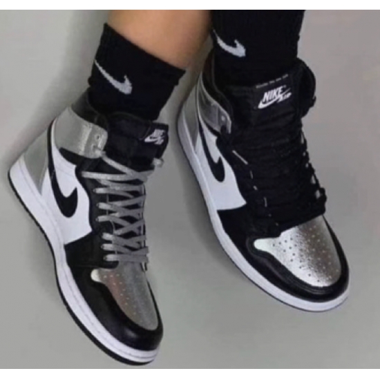 Women Air Jordan 1 Black Siver Basketball Shoes Women Air Jordan 1 Black Siver Basketball Shoes