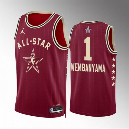 Men 2024 All Star 1 Victor Wembanyama Crimson Stitched Basketball Jersey Men 2024 All Star 1 Victor Wembanyama Crimson Stitched Basketball Jersey