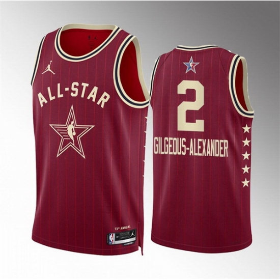 Men 2024 All Star 2 Shai Gilgeous Alexander Crimson Stitched Basketball Jersey Men 2024 All Star 2 Shai Gilgeous Alexander Crimson Stitched Basketball Jersey