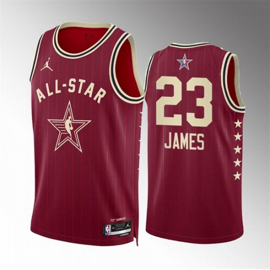 Men 2024 All Star 23 LeBron James Crimson Stitched Basketball Jersey Men 2024 All Star 23 LeBron James Crimson Stitched Basketball Jersey