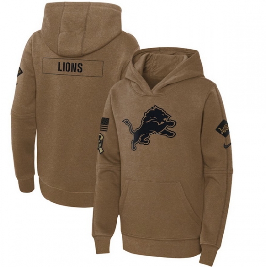 Youth Detroit Lions 2023 Brown Salute To Service Pullover Hoodie Youth Detroit Lions 2023 Brown Salute To Service Pullover Hoodie