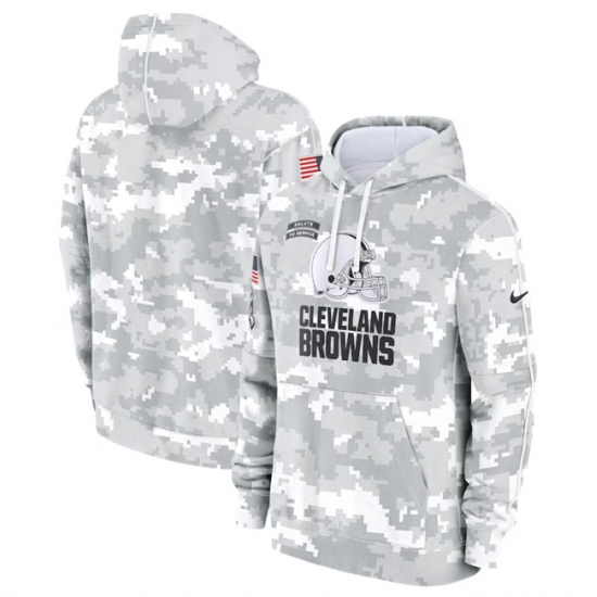 Youth Cleveland Browns 2024 White Gray Salute To Service Pullover Hoodie Youth Cleveland Browns 2024 White Gray Salute To Service Pullover Hoodie
