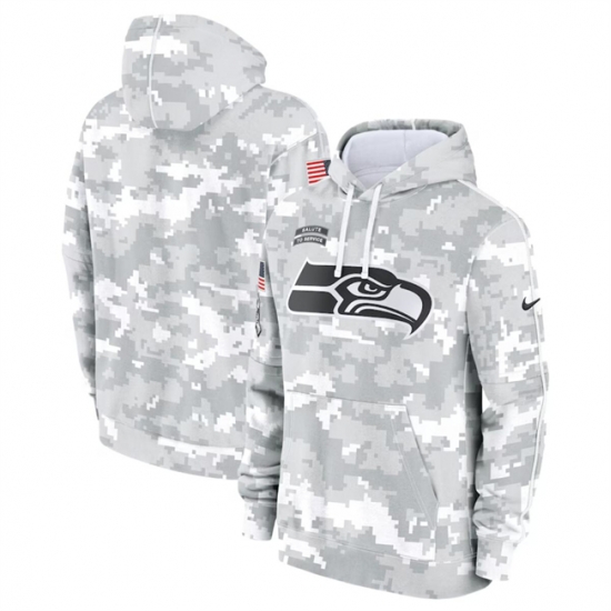 Youth Seattle Seahawks 2024 White Gray Salute To Service Pullover Hoodie Youth Seattle Seahawks 2024 White Gray Salute To Service Pullover Hoodie