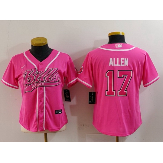 Women Buffalo Bills 17 Josh Allen Pink Cool Base Stitched Baseball Jersey 1 Women Buffalo Bills 17 Josh Allen Pink Cool Base Stitched Baseball Jersey 1
