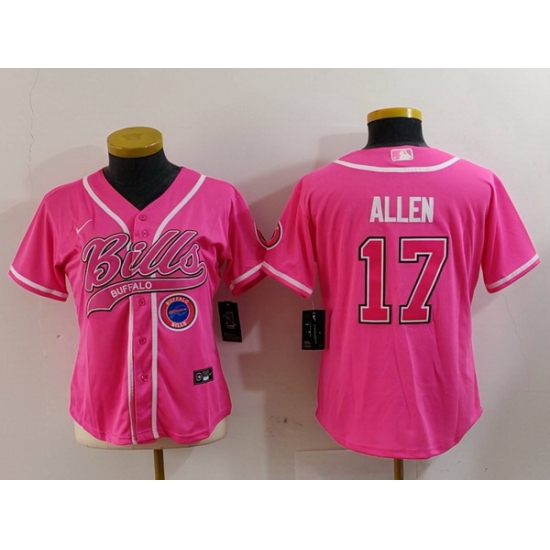 Women Buffalo Bills 17 Josh Allen Pink Cool Base Stitched Baseball Jersey 2 Women Buffalo Bills 17 Josh Allen Pink Cool Base Stitched Baseball Jersey 2