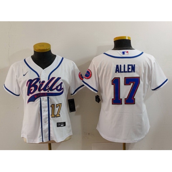 Women Buffalo Bills 17 Josh Allen White Cool Base Stitched Baseball Jersey 1 Women Buffalo Bills 17 Josh Allen White Cool Base Stitched Baseball Jersey 1