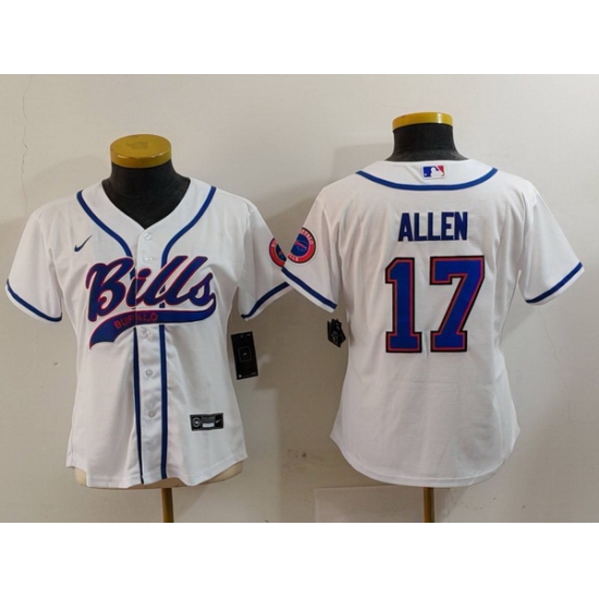 Women Buffalo Bills 17 Josh Allen White Cool Base Stitched Baseball Jersey Women Buffalo Bills 17 Josh Allen White Cool Base Stitched Baseball Jersey