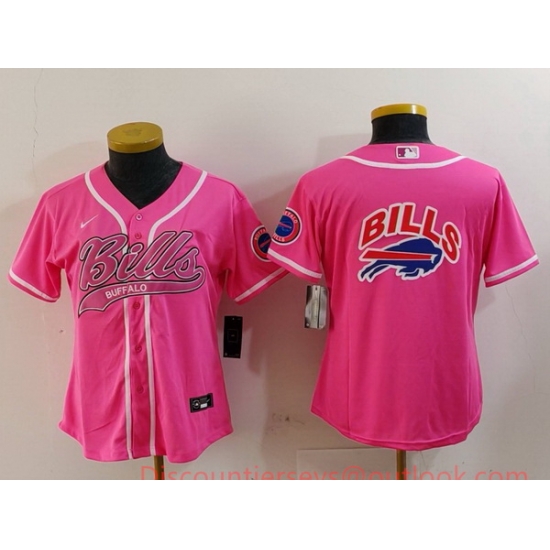 Women Buffalo Bills Pink Team Big Logo With Patch Cool Base Stitched Baseball Jersey 1 Women Buffalo Bills Pink Team Big Logo With Patch Cool Base Stitched Baseball Jersey 1