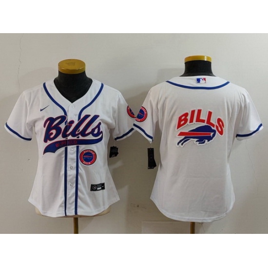 Women Buffalo Bills White Team Big Logo With Patch Cool Base Stitched Baseball Jersey Women Buffalo Bills White Team Big Logo With Patch Cool Base Stitched Baseball Jersey