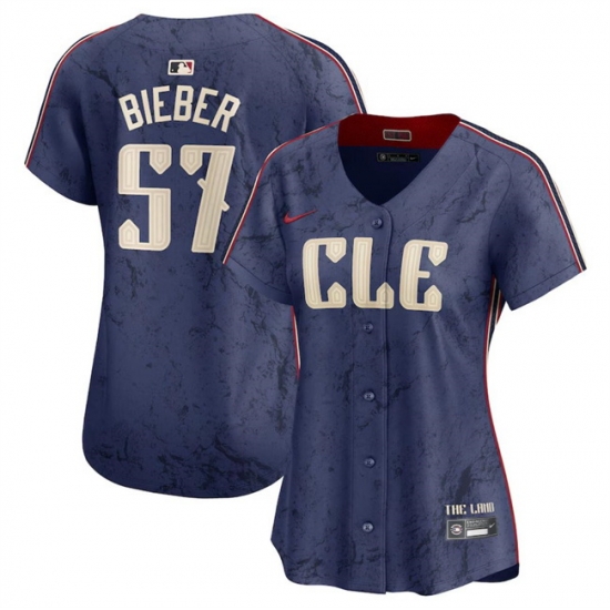 Women Cleveland Guardians 57 Shane Bieber Navy 2024 City Connect Stitched Baseball Jersey Women Cleveland Guardians 57 Shane Bieber Navy 2024 City Connect Stitched Baseball Jersey