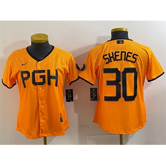 Women Pittsburgh Pirates 30 Paul Skenes Gold City Connect Stitched Jersey Women Pittsburgh Pirates 30 Paul Skenes Gold City Connect Stitched Jersey